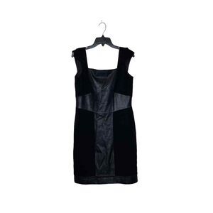 Antonio Melani‎ Women Size 8 Black Leather Panel Lined Sheath Dress Cap Sleeve